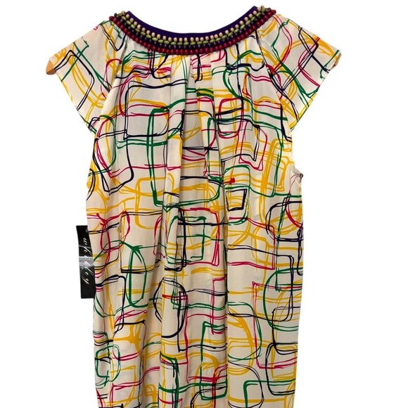NWT Whitley Silk Top Size S Rainbow Burst Bead Embellishment Cap Sleeves New - Picture 3 of 7